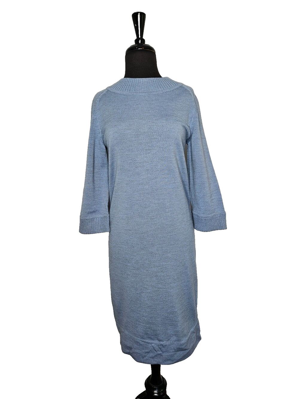 GOLDWORM Vintage 1970s Merino Wool Dress Size 8 Baby Blue 3/4 Sleeves Retro